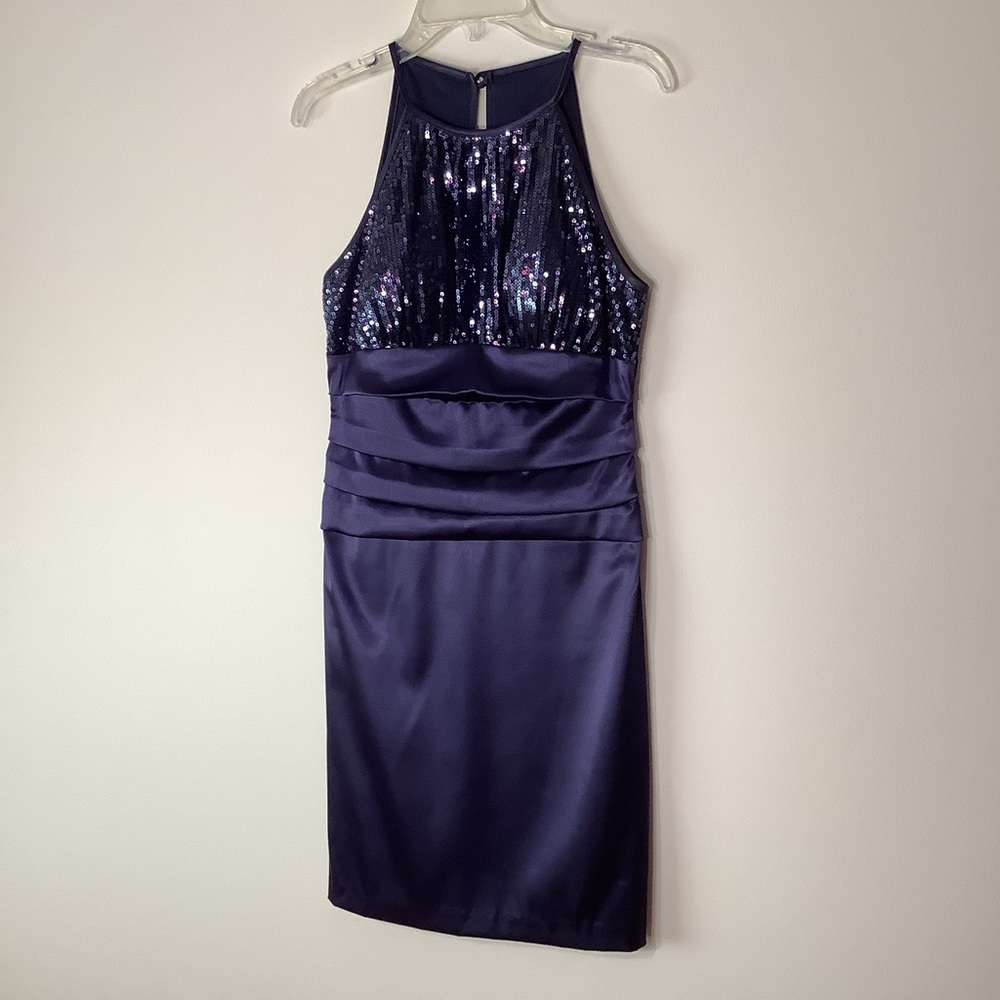 B Darlin, juniors, satin and sequined, cocktail/prom dress. Size 3/4.